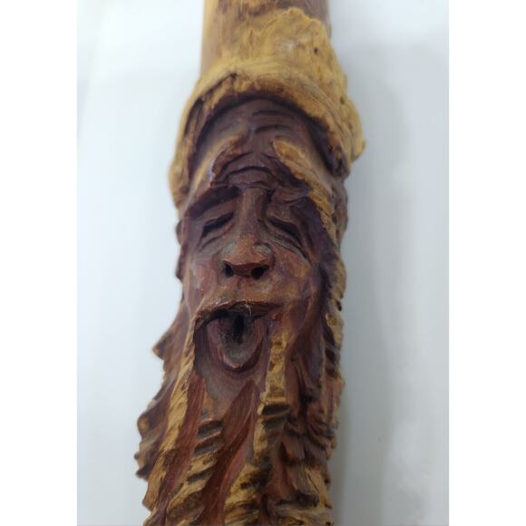 Vtg.Wood Carving Spirit Gnome Wall Sculpture Art Signed KSO BEARDED MAN Tree 13" - Picture 1 of 11